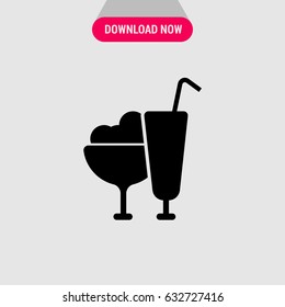 Ice Cream & Milkshake Vector Icon, The symbol of  ice cream and glass of milkshake. Simple, modern flat vector illustration for mobile app, website or desktop app 