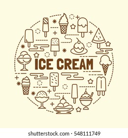 ice cream minimal thin line icons set, vector illustration design elements