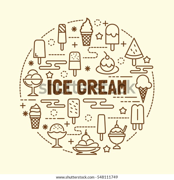 ice cream minimal thin line icons set, vector\
illustration design\
elements