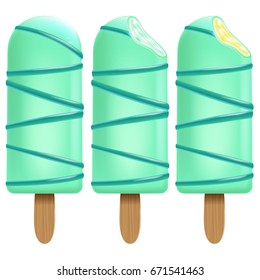 Ice cream mint set on white background for Your business project. Realistic Snacks for ice cream from milk. Ice lolly. Vector Illustration