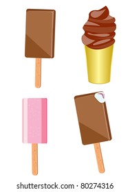 Ice cream of the miscellaneous type on white background