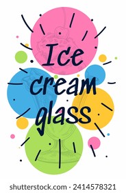 Ice cream modern poster. Dessert and delicacy for summer season. Frozen and cold eating. Trendy colorful leaflet and booklet. Social networks cover. Linear flat vector illustration