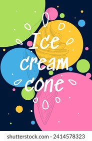 Ice cream modern poster. Dessert and delicacy for summer season. Frozen and cold yummy eating. Trendy colorful leaflet and booklet. Template and layout. Linear flat vector illustration