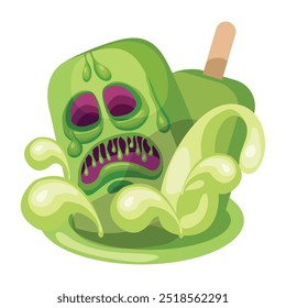 Ice cream monster broken in splashes. Vector illustration.