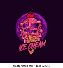 Ice Cream Monster Zombie Vector Illustration