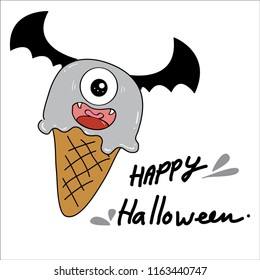 the Ice cream monster,Happy Halloween,cute ice cream