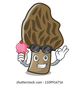 With Ice Cream Morel Mushroom Character Cartoon