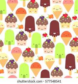 Ice cream and muffins.  Seamless pattern. Vector illustration.