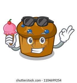 With ice cream mufin blueberry character cartoon