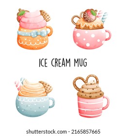 Ice cream mug, sweet fruity mug. Vector illustration