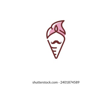 ice cream with mustache indian food drink logo design