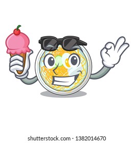 With ice cream naengmyeon is served in cartoon bowl