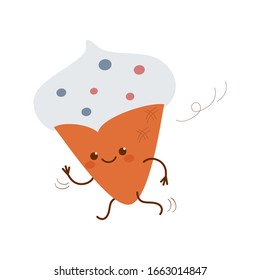 Ice cream, a natural product. Cute, Cartoon character. Caricature. Vector illustration. For packaging, brochures, advertising, design.