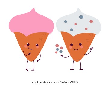 Ice cream, a natural product. Cute, Cartoon character. Caricature. Vector illustration. For packaging, brochures, advertising, design.