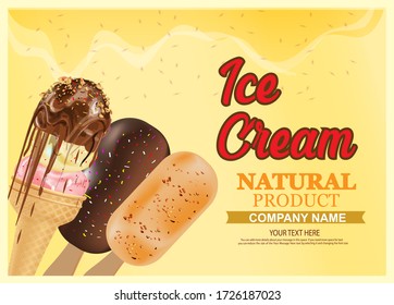 Ice cream natural product  label, poster, banner and flyer template and vector illustration it is a also suitable for summer background.