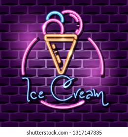 ice cream neon advertising sign. Vector