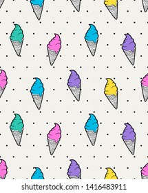 ice cream neon dots vector seamless pattern