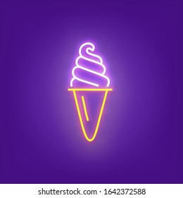 Ice cream neon icon, bright signboard, light banner. Ice cream logo neon, emblem. Vector illustration