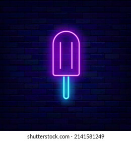 Ice cream neon icon. Glowing emblem for candy shop. Summer concept. Night bright signboard. Shiny effect banner. Editable stroke. Vector stock illustration