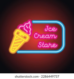 Ice cream neon sign for ice cream signboard plank. vector illustration