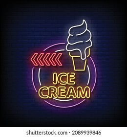 Ice Cream Neon Signs Style Text Vector