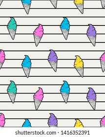 ice cream neon stripes vector seamless pattern