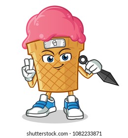 ice cream ninja mascot vector cartoon illustration