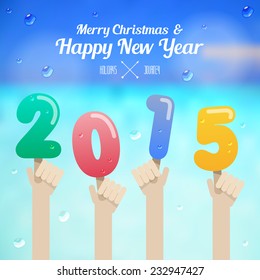 ice cream number with hand up on merry christmas and happy new year 2015 concept vector