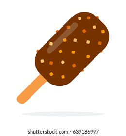 Ice cream with nuts and chocolate on a stick flat material design isolated on white