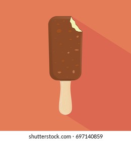 Ice cream with nuts on a stick with long shadow. Vector illustration. Eps 10.