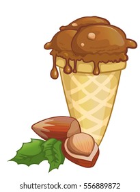 ice cream with nuts vector cartoon illustration