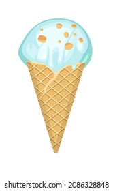 Eis. Das Objekt ist einzeln auf weißem Hintergrund. Sommerküche süßer Nachtisch. Flaches Design. In Waffelkegel. Vektorgrafik