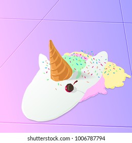 Ice cream off the floor and melted into a figure of horse unicorn. vector