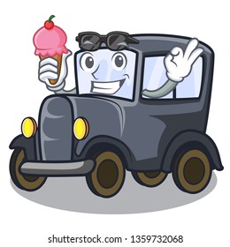 With ice cream old car isolated in the cartoon