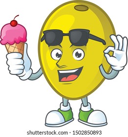 With ice cream olive cartoon character on white background