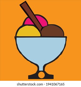 Ice cream on beautiful orange background.