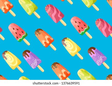 Ice cream on a blue background. Seamless pattern