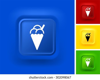Ice Cream on Blue Bevel Square Button
