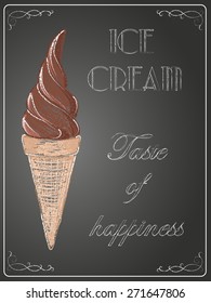 Ice cream on chalkboard background, vector, illustration, freehand