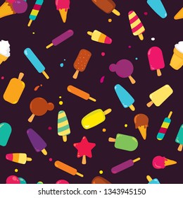 Ice cream on color and bright vector pattern (dark)
