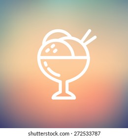 Ice cream on cup icon thin line for web and mobile, modern minimalistic flat design. Vector white icon on gradient mesh background.