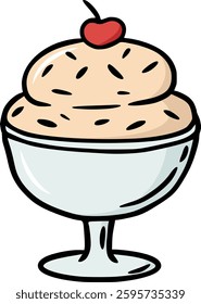 Ice cream on glass doodle illustration vector