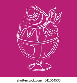 Ice cream on glass, vector pink background