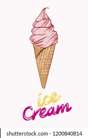 Ice cream on pastel background in flat style design. Fashion trendy background with ice cream, minimalism concept. Ice cream vector illustration for a poster, cards, background