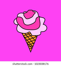 Ice cream on the pink background. Vector illustration
