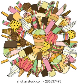 Ice cream on round set. Vector illustration