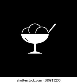 Ice Cream On Stand And Spoon Flat Icon On Black Background