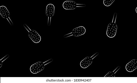 ice cream on a stick on a black background, pattern, vector illustration. ice cream with sugar sprinkles. wallpaper for cafes and restaurants in the style of pencil drawings.