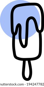 Ice cream on a stick with blue glaze on top, illustration, vector on a white background