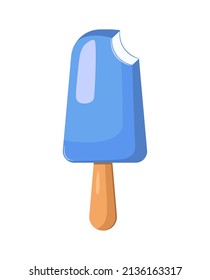 Ice cream on a stick. Ice cream in bluecolor isolated on white background idea for a poster, postcard, t-shirt. Wild berries. Vanilla. Vector. Vanilla biting ice cream